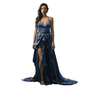 Girl in a beautiful blue long evening dress isolated png