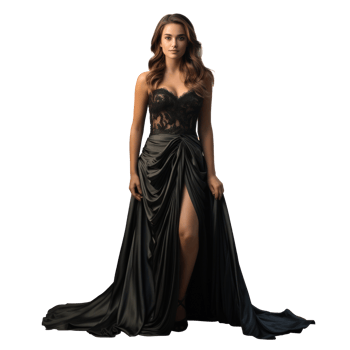 Girl in a beautiful black long evening dress isolated png