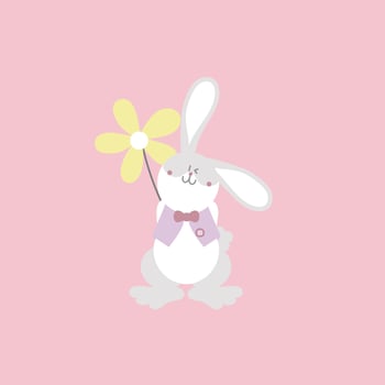 happy easter valentines day festival with animal pet bunny rabbit and flower, pastel color, flat vector illustration cartoon character
