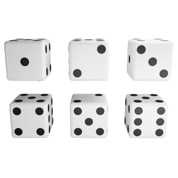 All view dice clipart flat design icon isolated on transparent background, 3D render entertainment and board game concept png