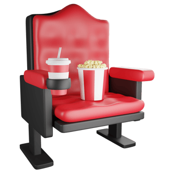 Cinema seat and snack clipart flat design icon isolated on transparent background, 3D render entertainment and movie concept png