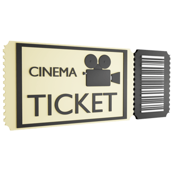 Cinema ticket clipart flat design icon isolated on transparent background, 3D render entertainment and movie concept png