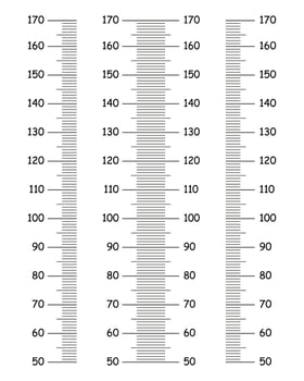 Kids height charts from 50 to 170 centimeters. Templates set for wall growth sticker isolated on a white background. Vector illustration. Meter wall or growth ruler. Simple collection.