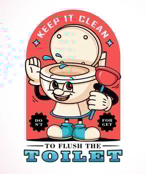 Flush the toilet, a cartoon of a toilet mascot holding a toilet straw.  Suitable for logos, mascots, t-shirts, stickers and posters vector
