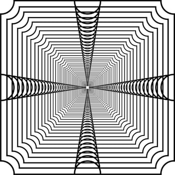Visual of the Optical Illusion Created from Square Lines Composition, can use for Background, Decoration, Wallpaper, Tile, Carpet Pattern, Modern Motifs, Contemporary Ornate, or Graphic Design Element vector