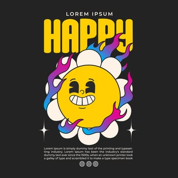 daisy flower groovy character 90s design illustration with slogan, retro cartoon character vector