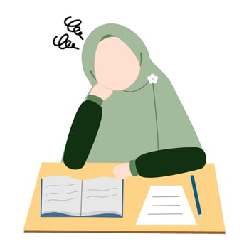 Illustration of a Muslim woman tired of studying vector