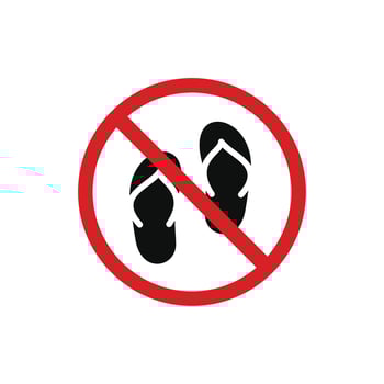 No slipper sandals allowed icon sign symbol isolated on white background. No sandals icon vector