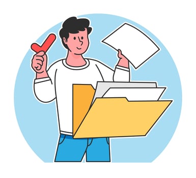 A man searches for data from a document folder vector