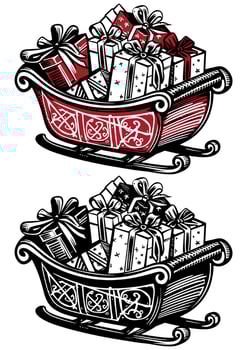 Santa Sleigh Woodcut vector