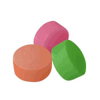 Vector illustration, colorful naphthalene tablets, isolated on white background.