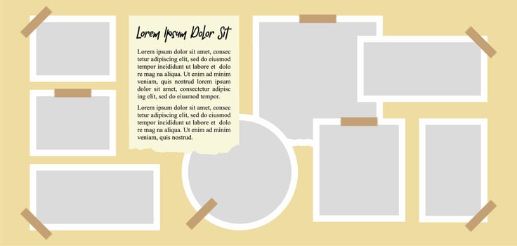 Pictures or photos frame collage. comics page grid layout abstract photo frames and digital photo wall template vector