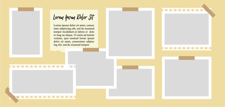 Pictures or photos frame collage. comics page grid layout abstract photo frames and digital photo wall template vector