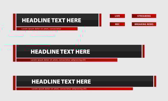 Broadcast news lower third banner templates for Television, Video and Media Channels. Set of modern headline bar layout design vector