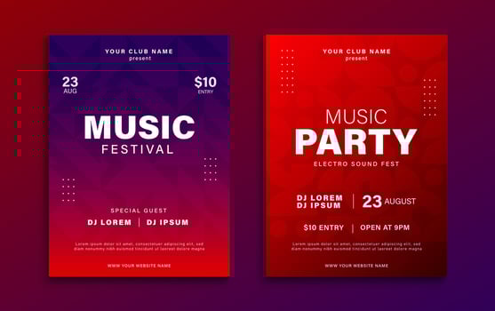 Music festival poster. Dynamic colorful music cover design. Music party flyer with abstract gradient shapes. Vector illustration