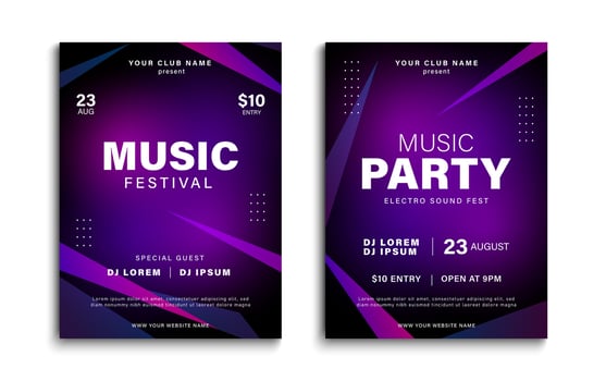 Music festival poster. Dynamic colorful music cover design. Music party flyer with abstract gradient shapes. Vector illustration
