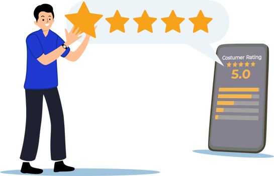 customer giving five 5 feedback review. giving product review satisfaction png