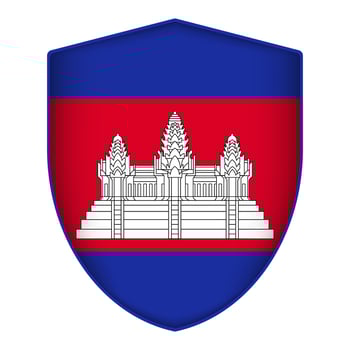 Cambodia flag in shield shape. Vector illustration.