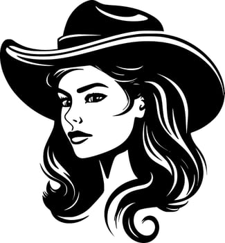 Cowgirl, Black and White Vector illustration