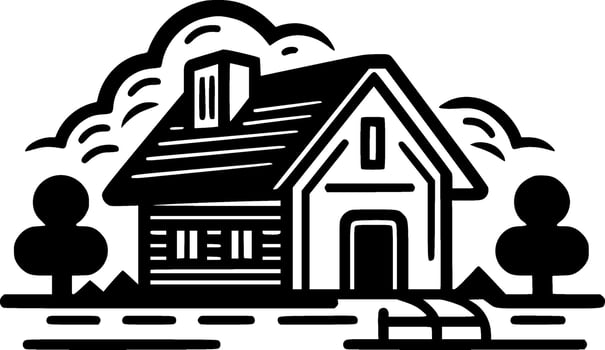 Farmhouse, Black and White Vector illustration