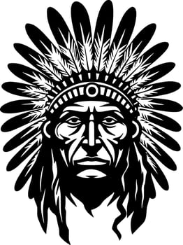 Indian Chief, Black and White Vector illustration