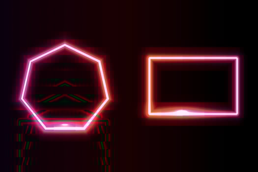 Neon light in the shape of a rectangle and heptagon vector illustration.