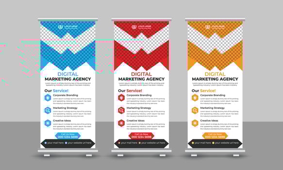 Creative corporate modern digital marketing agency business roll up banner design pull up signage standee x retractable banner design template vector