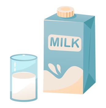 A pack of milk and a glass of milk. Organic homemade food. Cartoon vector illustration