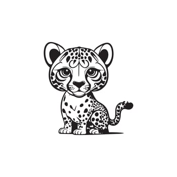 Black and white illustration for coloring animals, cute cheetah vector