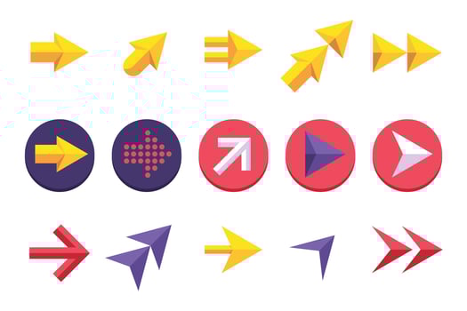 Colorful circular arrow, cursor ribbons set vector