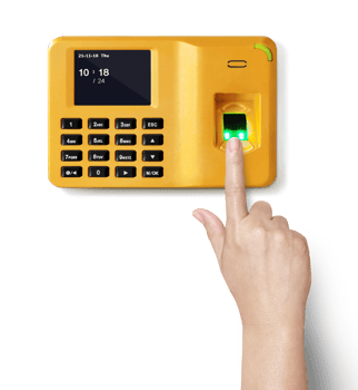 Finger pointing at finger scanner PNG transparent
