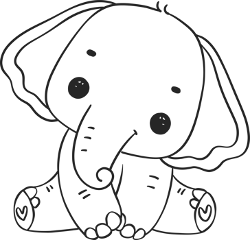 Baby Elephant Outline animal cartoon doodle hand drawing png