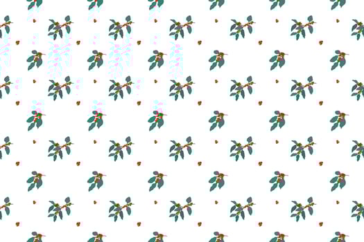 set of coffee branches with cherries as seamless pattern background vector