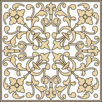 Vector square golden european pattern. Greek floral meander pattern. Rectangle with abstract floral Roman ornament.