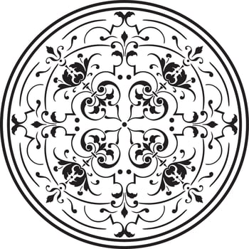 Vector monochrome classic European circle. Round pattern of the peoples of Ancient Rome, Greece. Floral ornament.