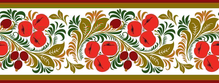 Vector seamless Russian national ornament Khokhloma. Colored endless border of Slavic peoples. Painting on wood