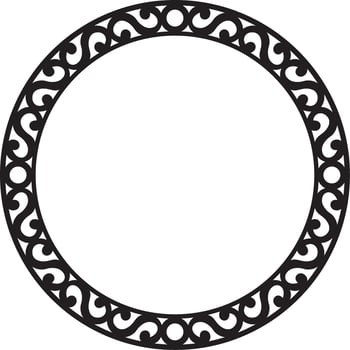 Vector Yakut round monochrome frame. Ornamental circle of the northern peoples of the tundra
