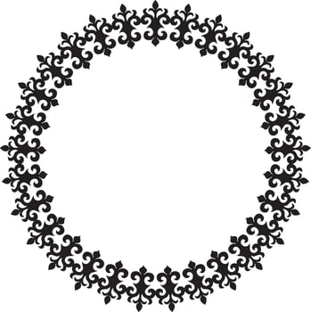 Vector Kazakh round monochrome frame. Ornamental circle of nomadic peoples of the great steppe