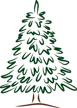 Vector green hand-drawn Christmas tree. Forest spruce.