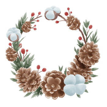 Watercolor Christmas Cotton pine cone Wreath hand drawn illustration png