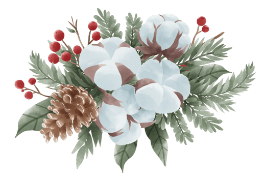 Watercolor Christmas Cotton Holly pine cone composition border hand drawn illustration png