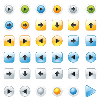 Arrow sign icon set. Simple circle shape internet button png