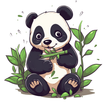 Panda Eating Bamboo Cartoon Illustration, AI Generative png