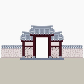 Editable Vector Illustration of Traditional Korean Hanok Gate Building for Artwork Element of Oriental History and Culture Related Design