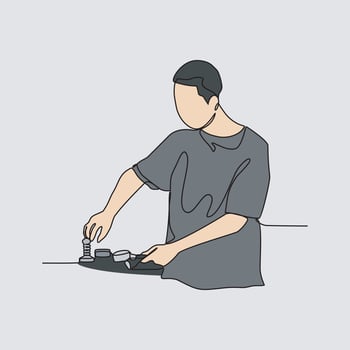 One continuous line drawing of people activity in coffee shop. Coffee shop activity design in simple linear style illustration. vector