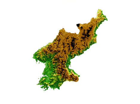 North Korea Map Shaded relief Color Height map 3d illustration png
