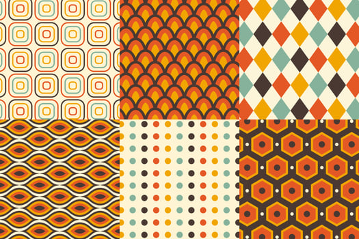 Set of pattern in retro style. Abstract texture decorative 50's, 60's, 70's style. Can be used for fabric, wallpaper, textile, wall decoration. Vector illustration