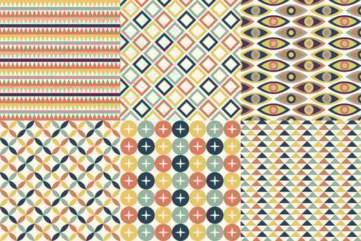 Set of pattern in retro style. Abstract texture decorative 50's, 60's, 70's style. Can be used for fabric, wallpaper, textile, wall decoration. Vector illustration