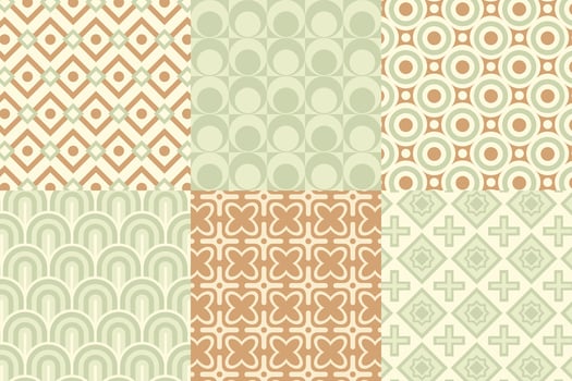 Set of pattern in retro style. Abstract texture decorative 50's, 60's, 70's style. Can be used for fabric, wallpaper, textile, wall decoration. Vector illustration