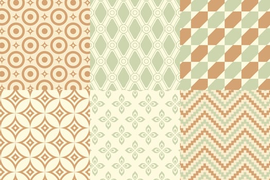 Set of pattern in retro style. Abstract texture decorative 50's, 60's, 70's style. Can be used for fabric, wallpaper, textile, wall decoration. Vector illustration